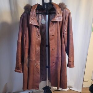 Czech Made Buttery Soft Leather Coat with Fur Collar
